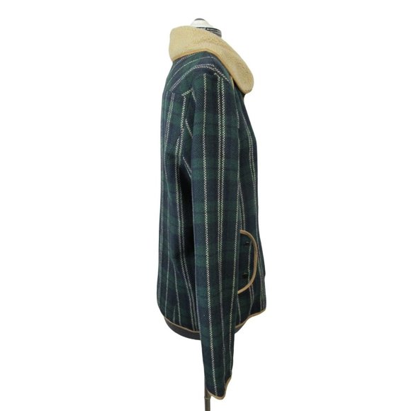 Kling green tartan plaid wool blend fur collar jacket - Picture 4 of 12